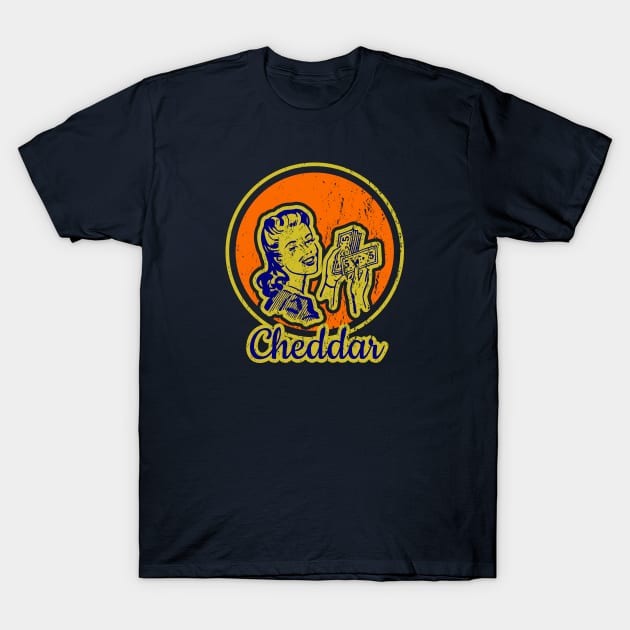 Cute and Funny Cheddar Vintage Design T-Shirt by focodesigns